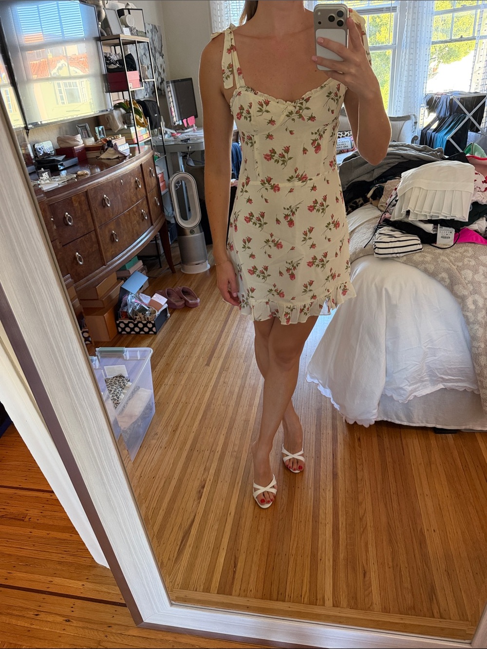 Reformation Christine Mini Dress with Pink Floral Rose Print